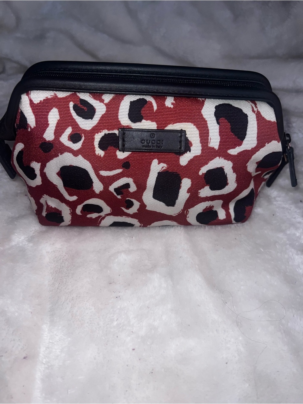 Gucci Leopard Print Cosmetic Pouch in Rust, Black & Cream